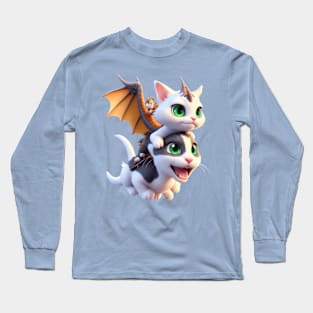 White Dragon Cat & Friend - The Dragon Cat Collection Long Sleeve T-Shirt